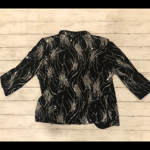 Alex Evenings Plus Size Sequin Mandarin Collar Neck 3/4 Sleeve Jacket Blazer - Picture 6 of 6